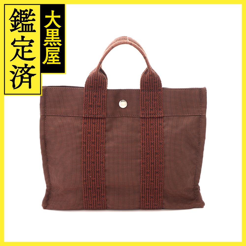 HERMES エルメ エールライントートPM ブラウン シルバー金具 キャンバス【430】2148103685552 【中古】【大黒屋】