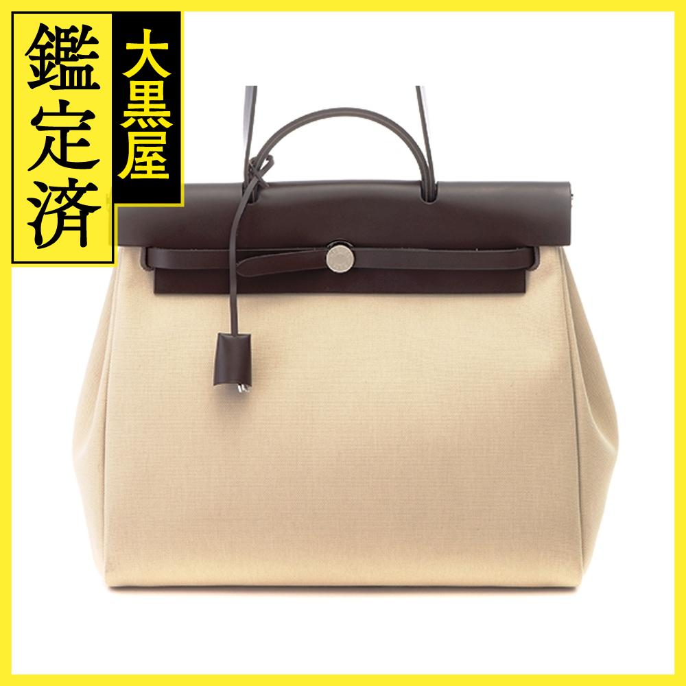 HERMES エルメス エールバッグジップMM ブラウン/ベージュ/SV金具 【472】KS 【中古】【大黒屋】